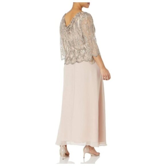 **J Kara** Women's 3/4 Scallop Beaded Pop Over Gown 14W NWT - Picture 2 of 5